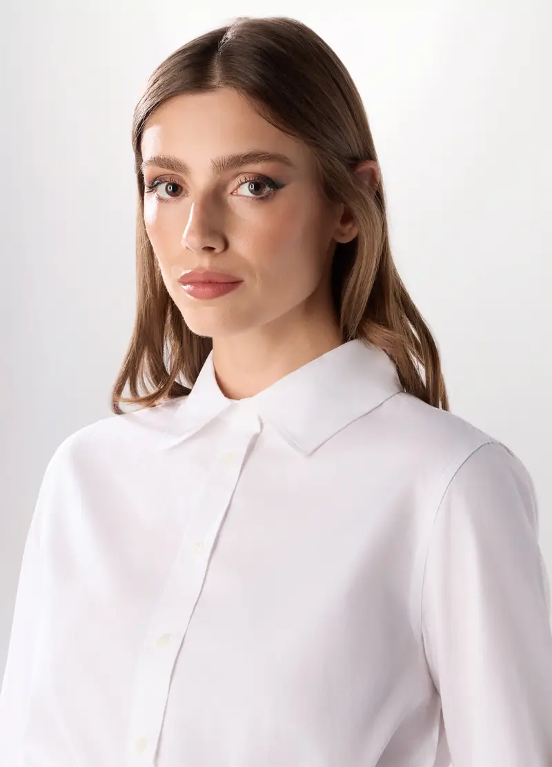 Camicia In Puro Cotone A Maniche Lunghe Donna, Bianco miniatura 3