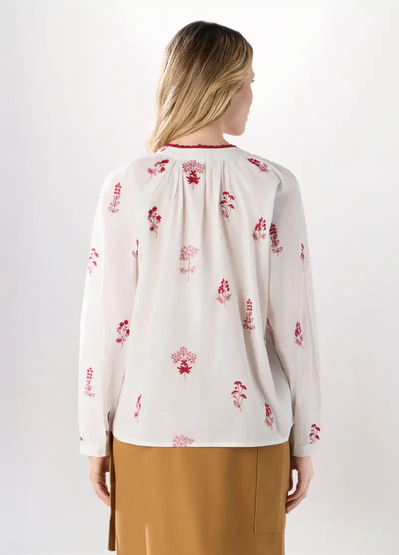 Camicia In Puro Cotone Con Ricami Donna, Bianco miniatura 2