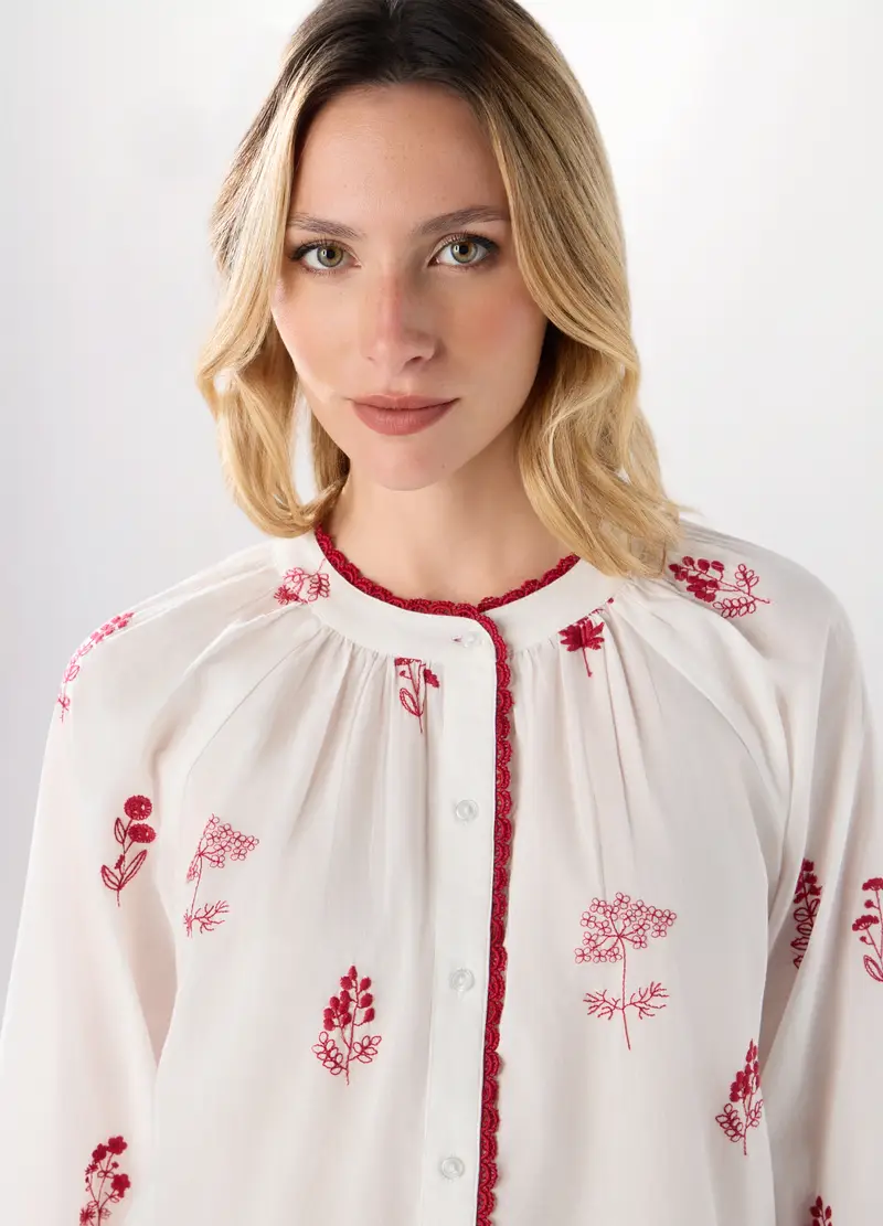 Camicia In Puro Cotone Con Ricami Donna, Bianco miniatura 3