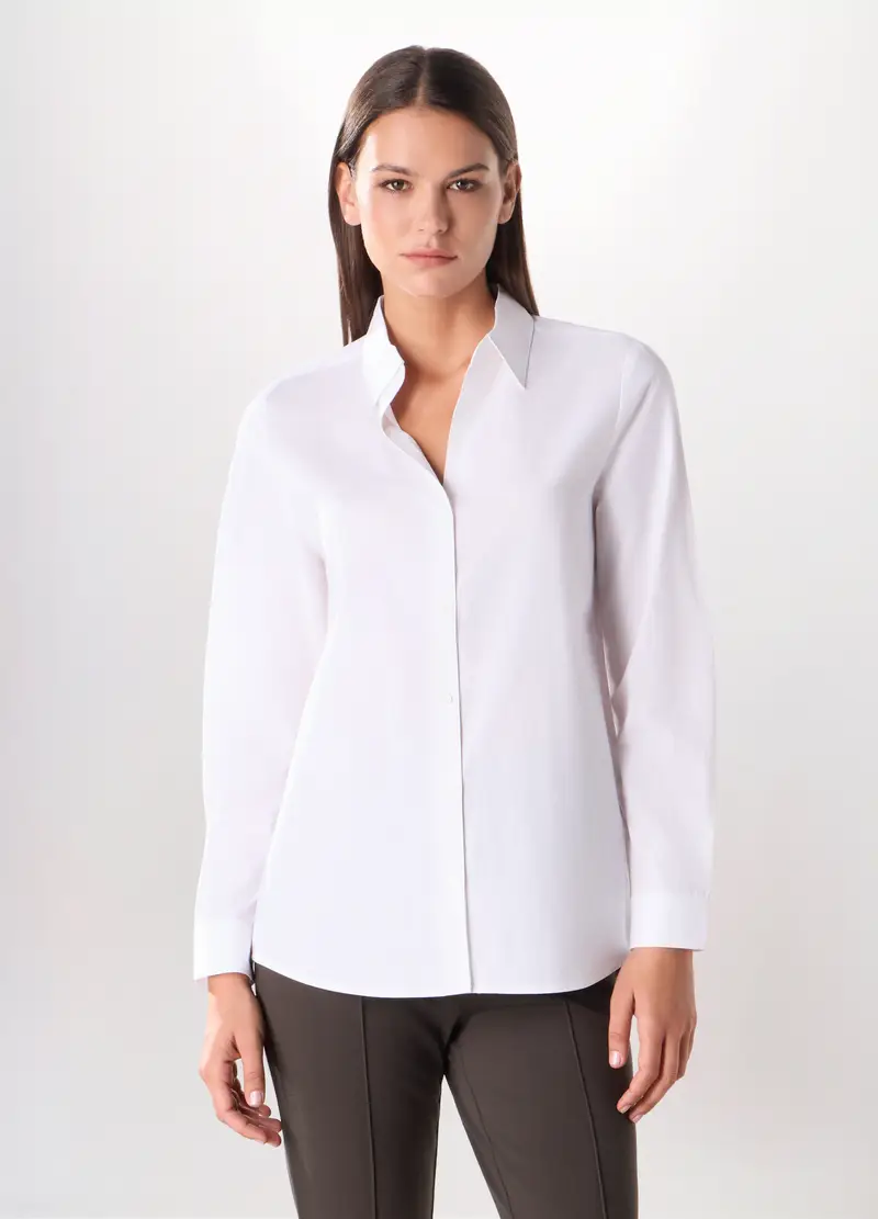 Camicia In Puro Cotone Donna, Bianco gesso