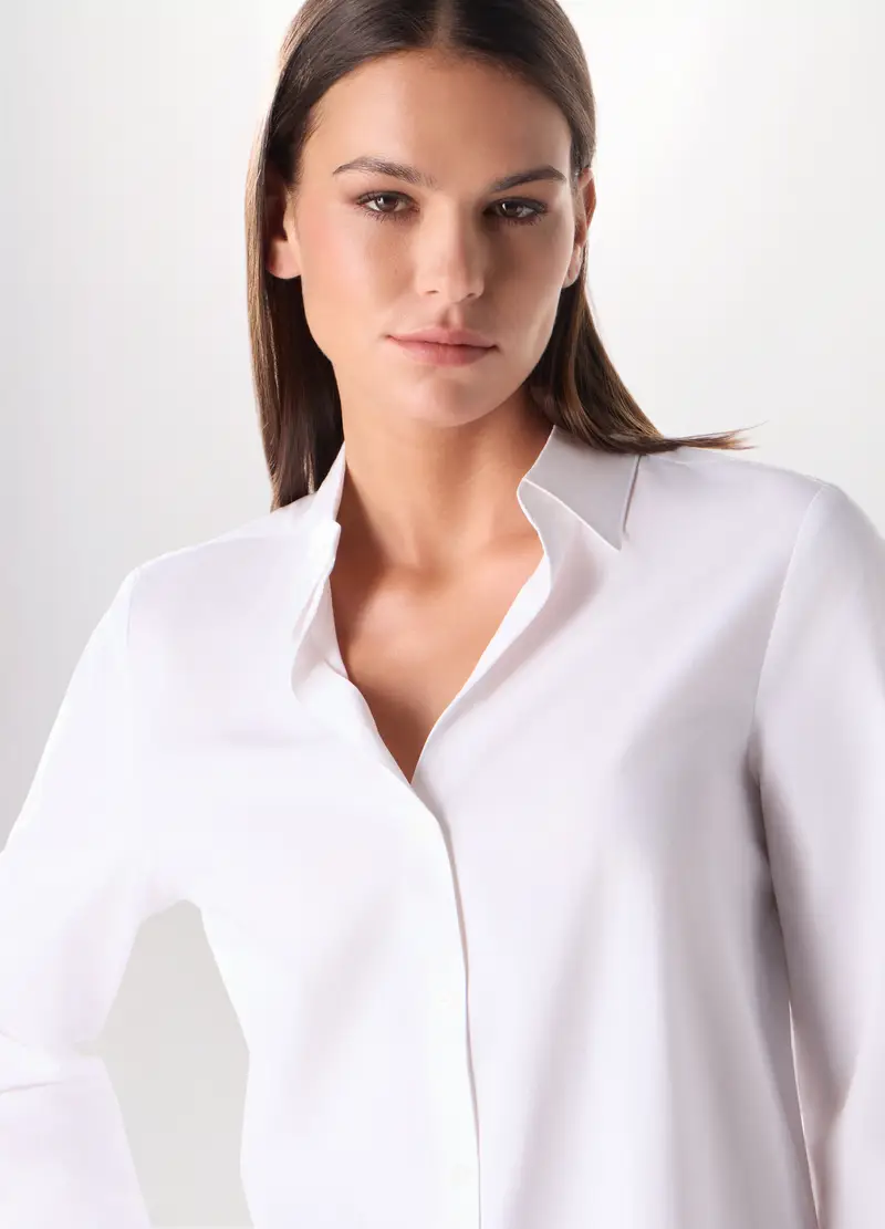 Camicia In Puro Cotone Donna, Bianco gesso miniatura 3