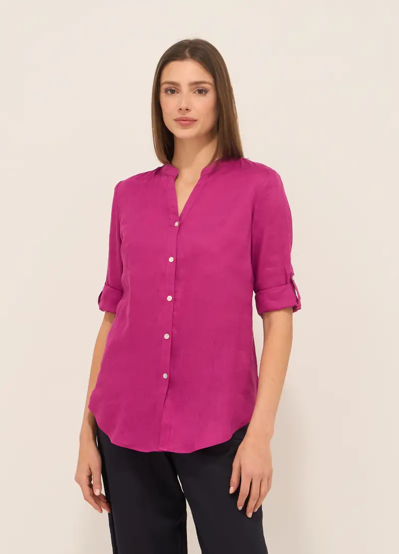 Upim, Camicia In Puro Lino Con Scollo A V Donna, Rosa fuxia, Taglia: M