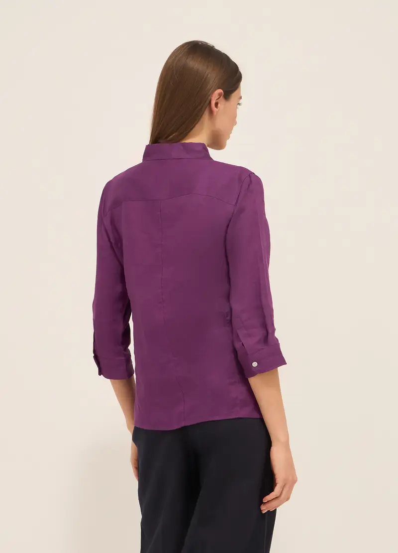 Camicia In Puro Lino Donna, Viola porpora miniatura 2