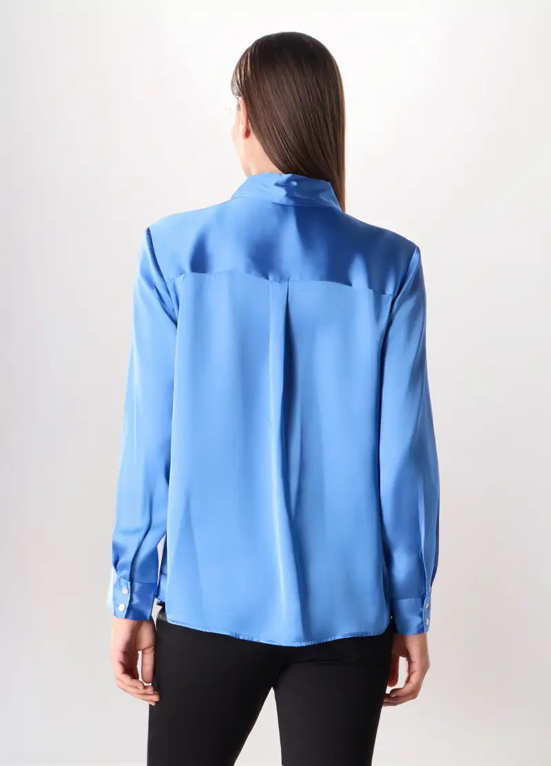 Camicia In Raso A Maniche Lunghe Donna, Blu Bluette miniatura 2