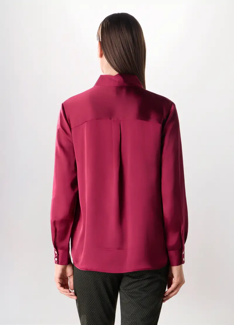 Camicia In Raso A Maniche Lunghe Donna, Rosso scuro miniatura 2