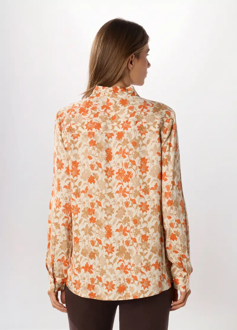 Camicia In Raso Di Pura Viscosa A Maniche Lunghe Donna, Beige chiaro miniatura 2