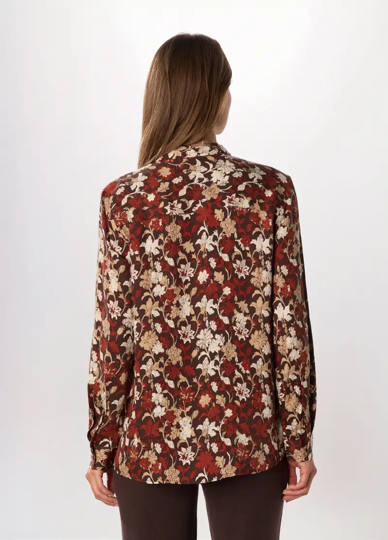 Camicia In Raso Di Pura Viscosa A Maniche Lunghe Donna, Marrone scuro miniatura 2