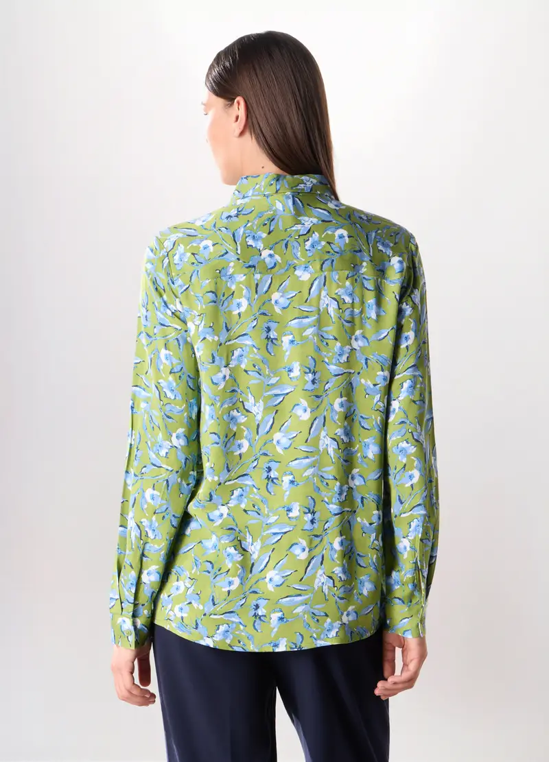 Camicia In Raso Di Pura Viscosa Donna, Verde foglia miniatura 2