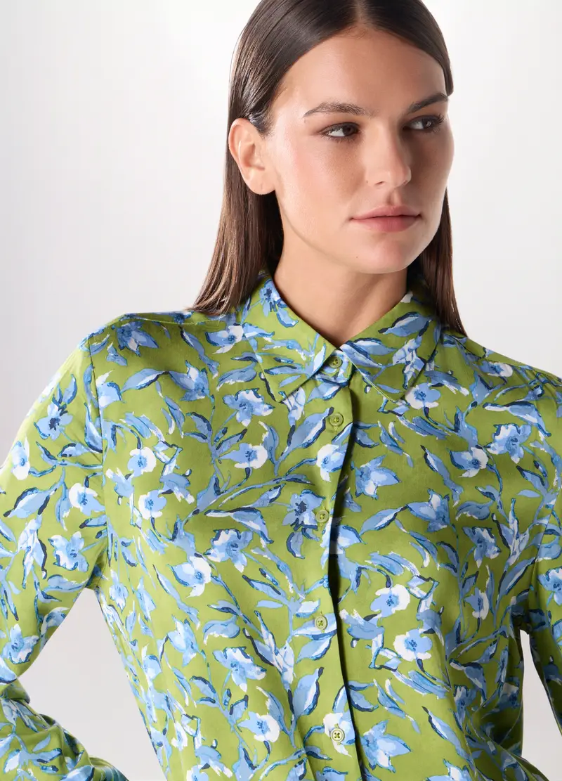 Camicia In Raso Di Pura Viscosa Donna, Verde foglia miniatura 3