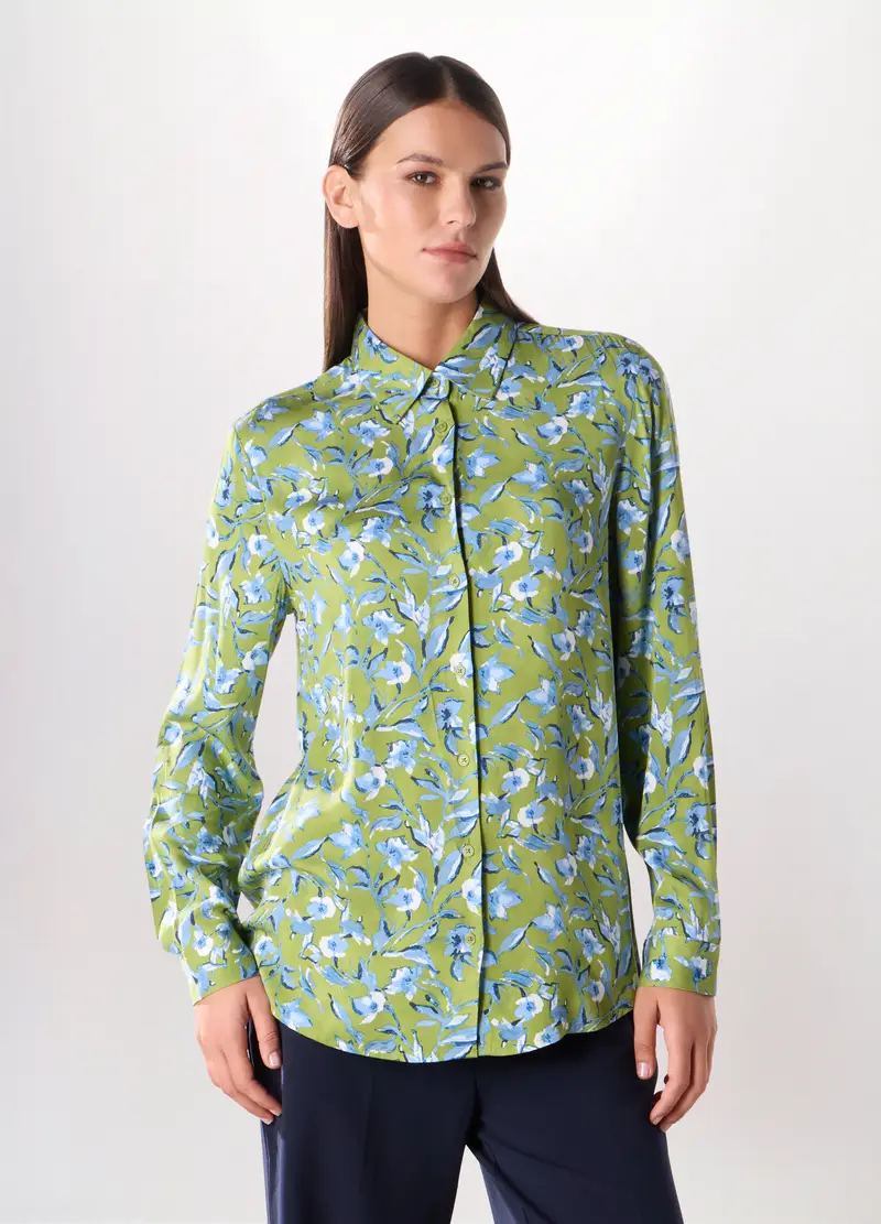 Camicia In Raso Di Pura Viscosa Donna, Verde foglia
