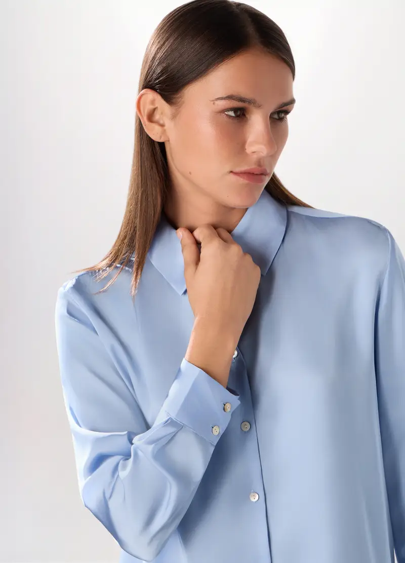 Camicia In Raso Donna, Azzurro chiaro miniatura 3