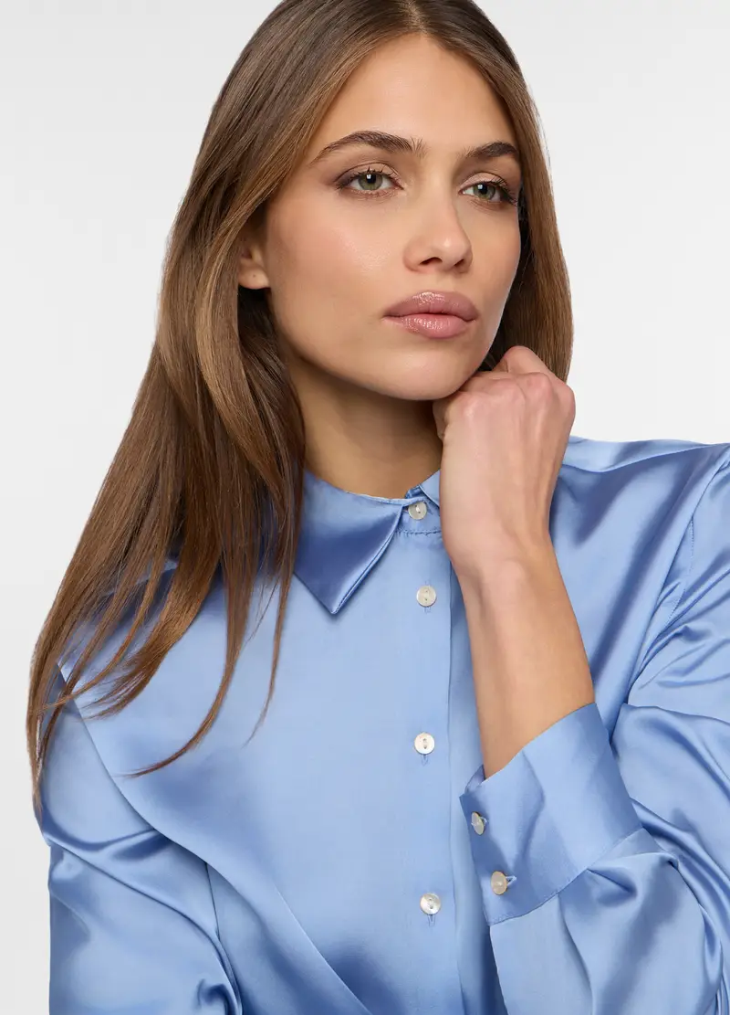 Camicia In Raso Donna, Azzurro cielo miniatura 3