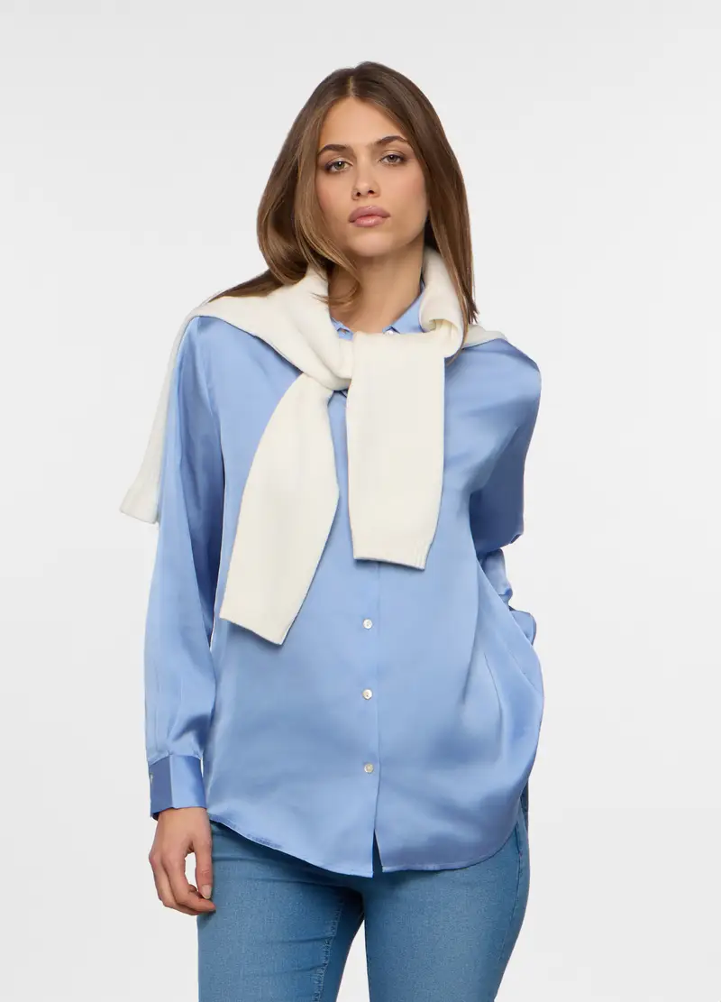 Camicia In Raso Donna, Azzurro cielo