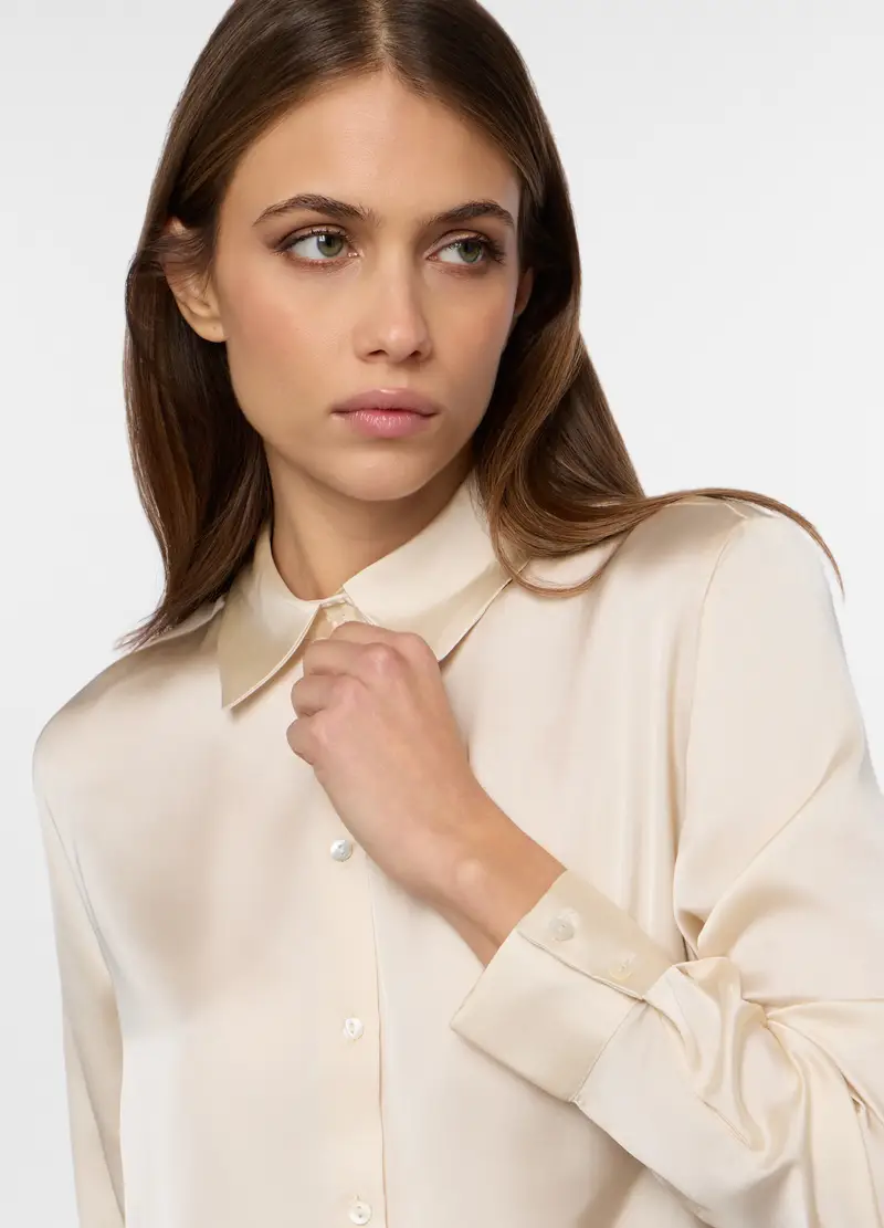 Camicia In Raso Donna, Beige miniatura 3