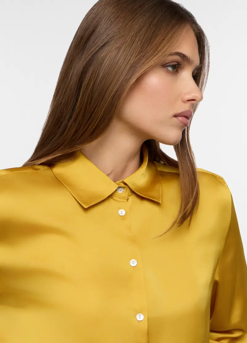 Camicia In Raso Donna, Giallo ocra miniatura 3