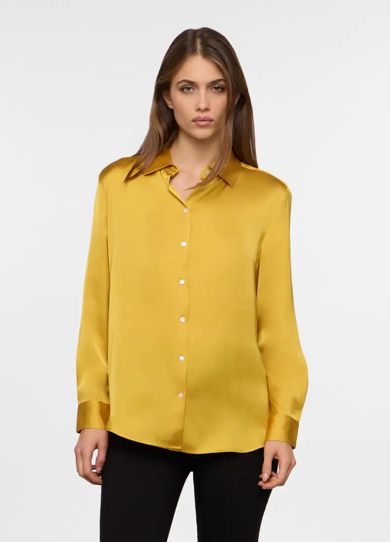 Camicia In Raso Donna, Giallo ocra