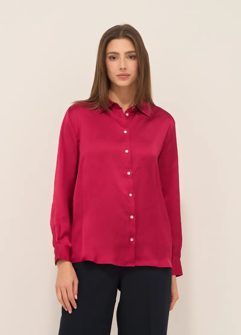 Camicia In Raso Donna, Rosso fragola