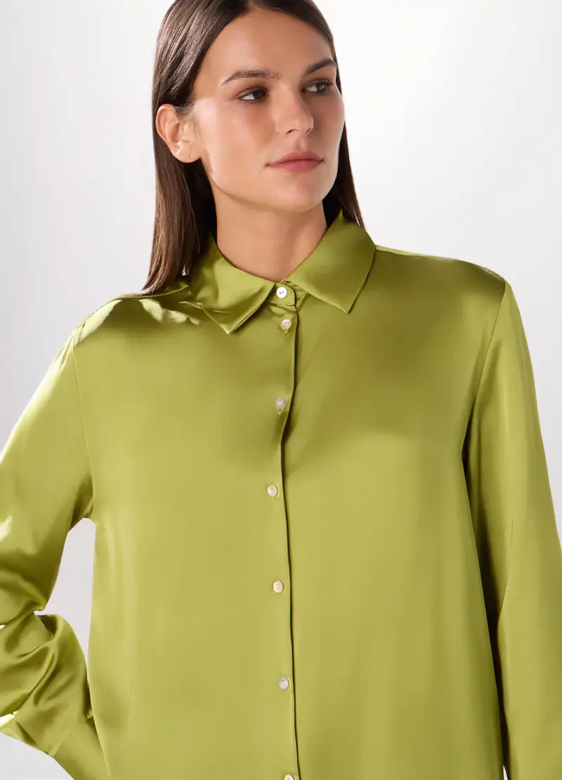 Camicia In Raso Donna, Verde pistacchio miniatura 3