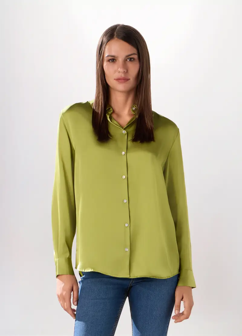 Camicia In Raso Donna, Verde pistacchio