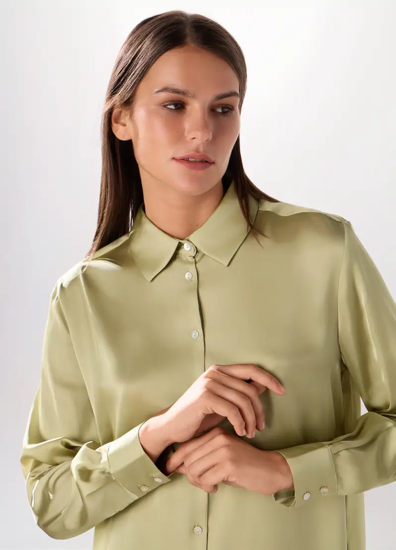 Camicia In Raso Donna, Verde salvia miniatura 3
