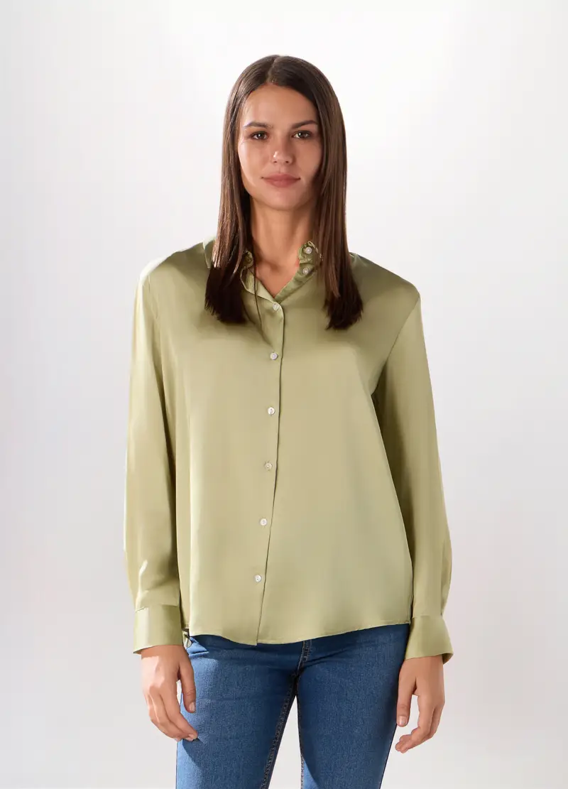 Camicia In Raso Donna, Verde salvia