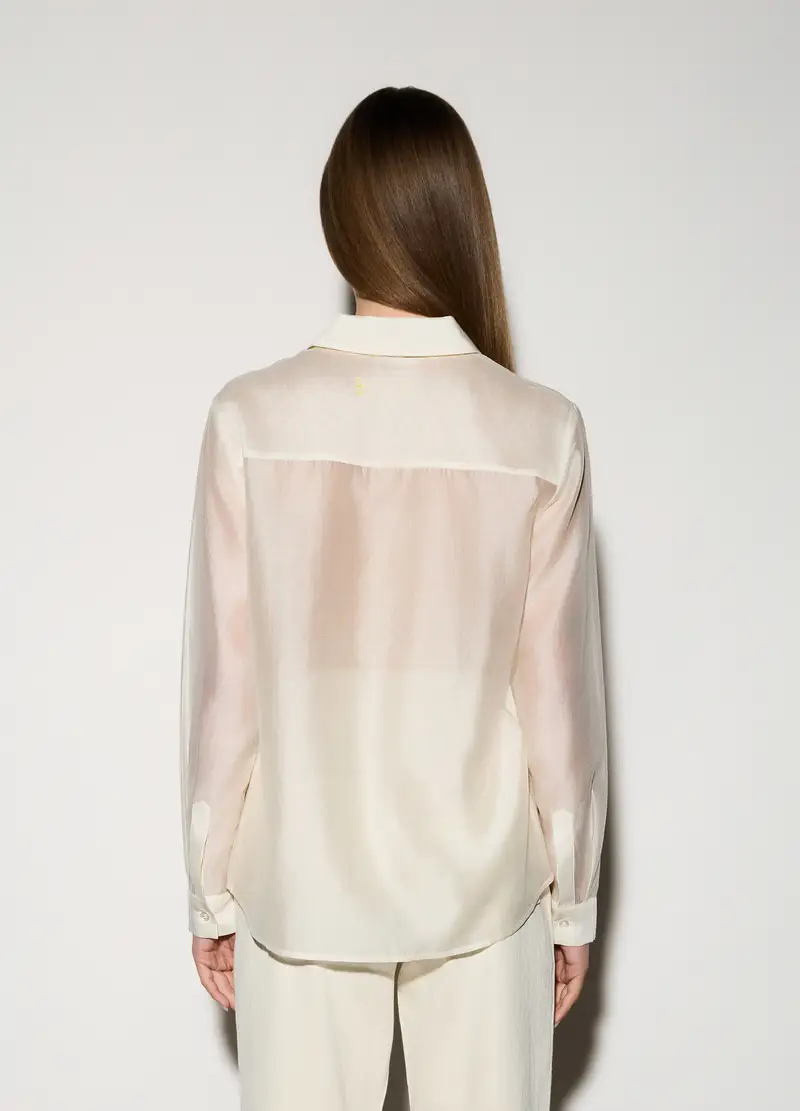 Camicia In Raso Misto Viscosa Donna, Unisex, Bianco panna miniatura 3