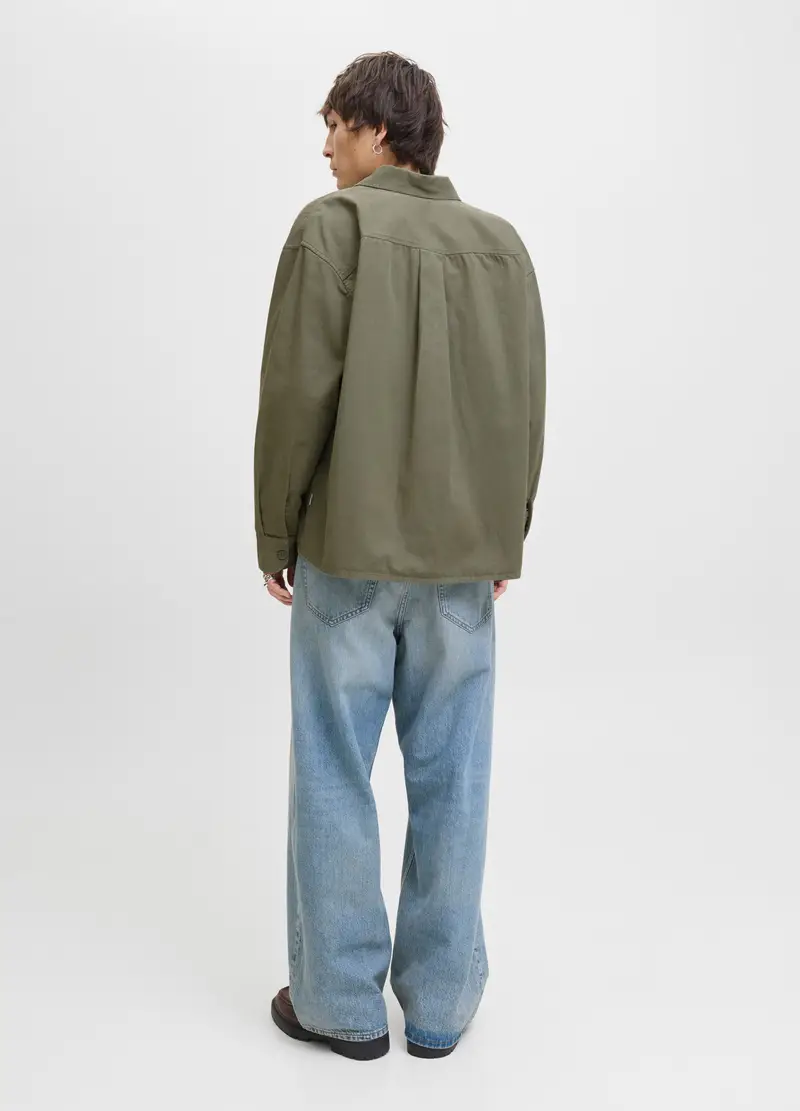 Camicia In Tela Di Cotone Uomo, Unisex, Verde militare miniatura 3