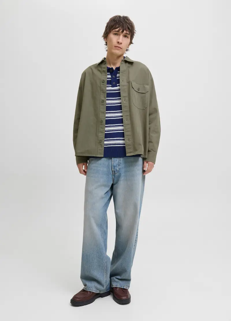 Camicia In Tela Di Cotone Uomo, Unisex, Verde militare