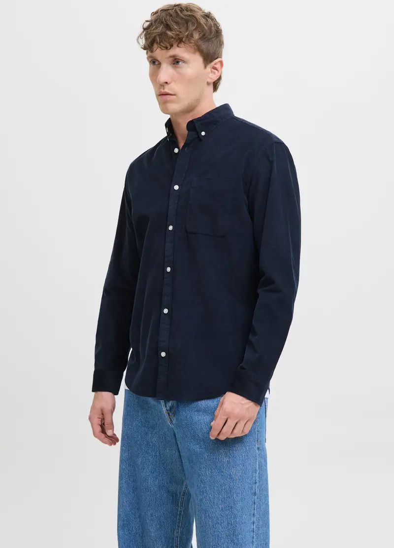 Camicia In Velluto A Coste Uomo, Unisex, Blu scuro miniatura 2