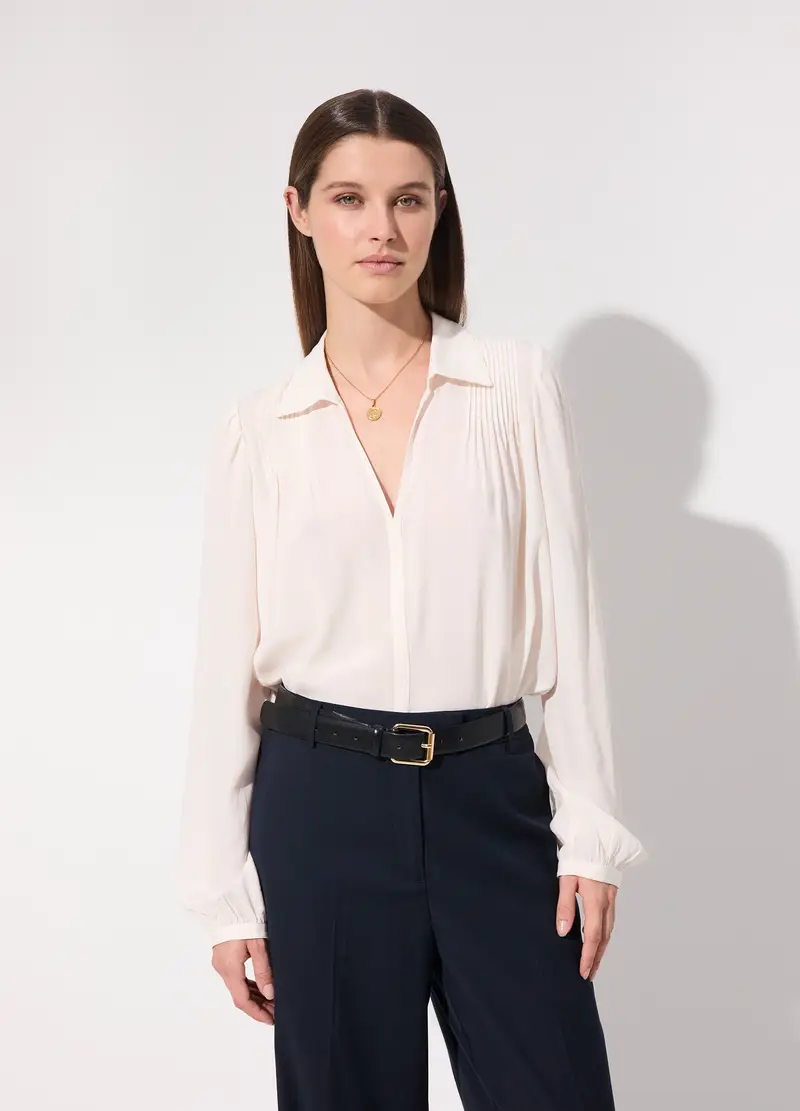 Camicia In Viscosa A Maniche Lunghe Donna, Unisex, Bianco miniatura 2