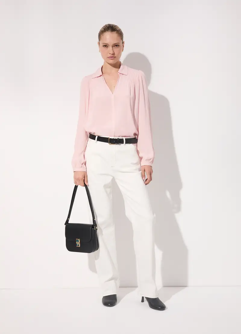 Camicia In Viscosa A Maniche Lunghe Donna, Unisex, Rosa chiaro