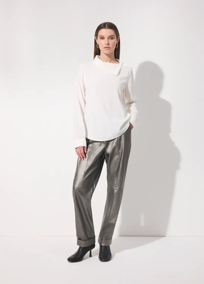 Camicia In Viscosa Crêpe A Collo Alto Donna, Unisex, Bianco