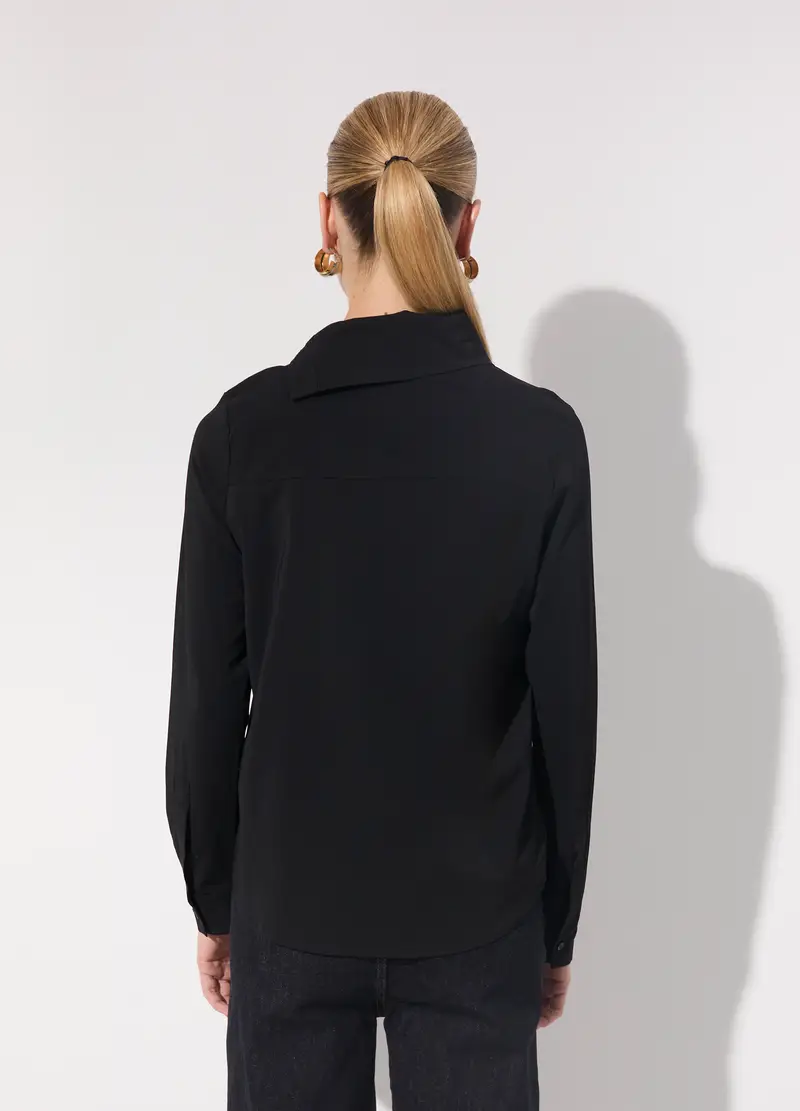 Camicia In Viscosa Crêpe A Collo Alto Donna, Unisex, Nero miniatura 3