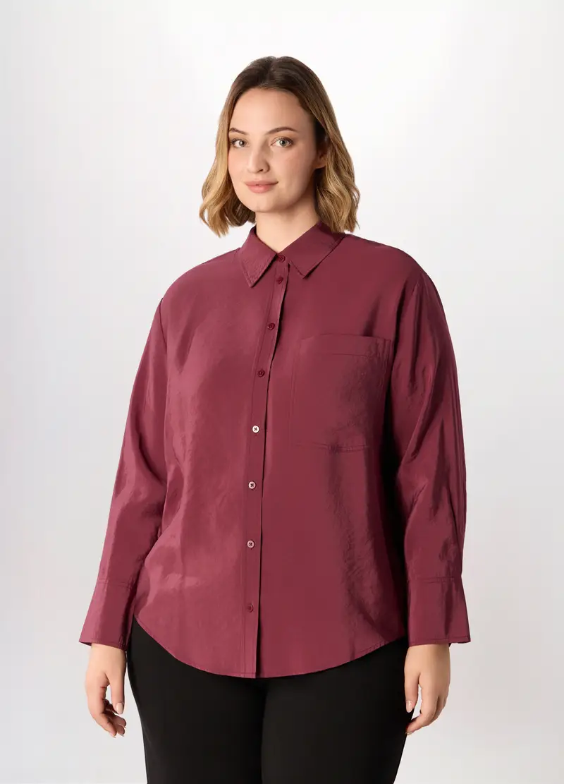 Camicia In Viscosa Donna Curvy, Rosso scuro