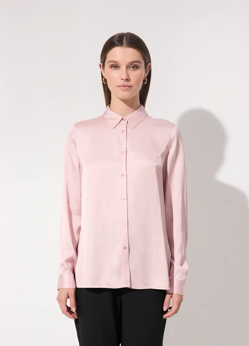 Camicia In Viscosa Satin A Maniche Lunghe Donna, Unisex, Rosa chiaro miniatura 2