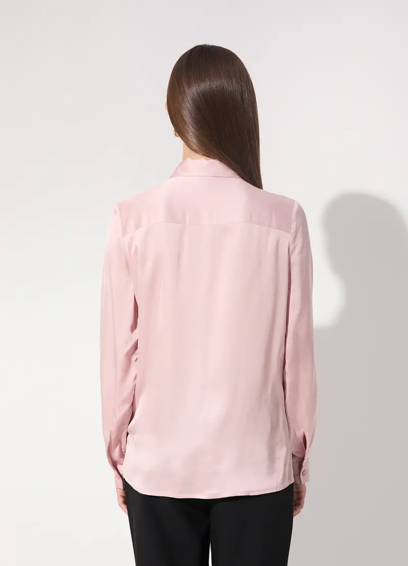 Camicia In Viscosa Satin A Maniche Lunghe Donna, Unisex, Rosa chiaro miniatura 3