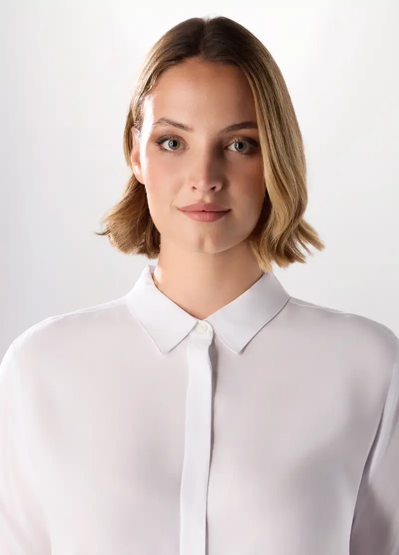 Camicia In Viscosa Tinta Unita Donna Curvy, Bianco miniatura 3