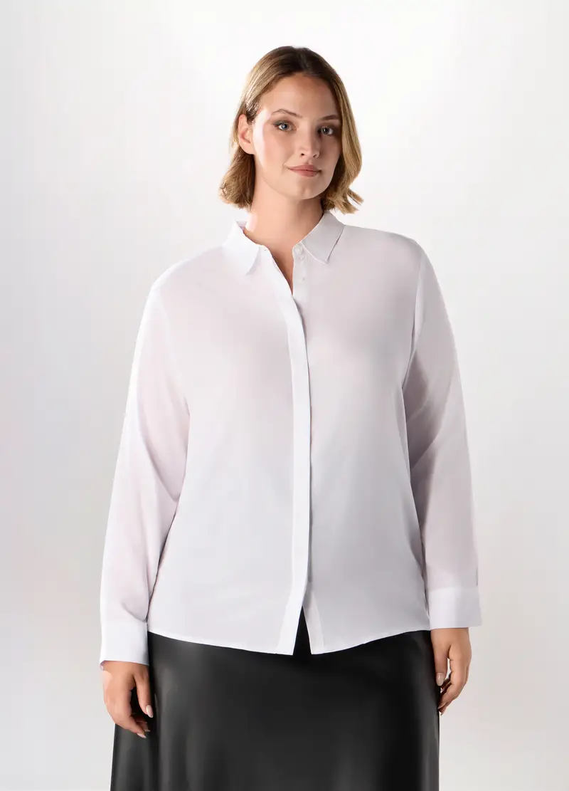 Camicia In Viscosa Tinta Unita Donna Curvy, Bianco