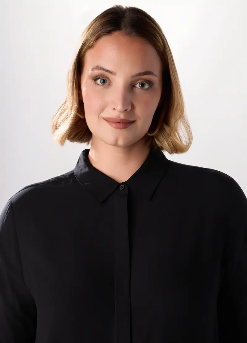 Camicia In Viscosa Tinta Unita Donna Curvy, Nero miniatura 3