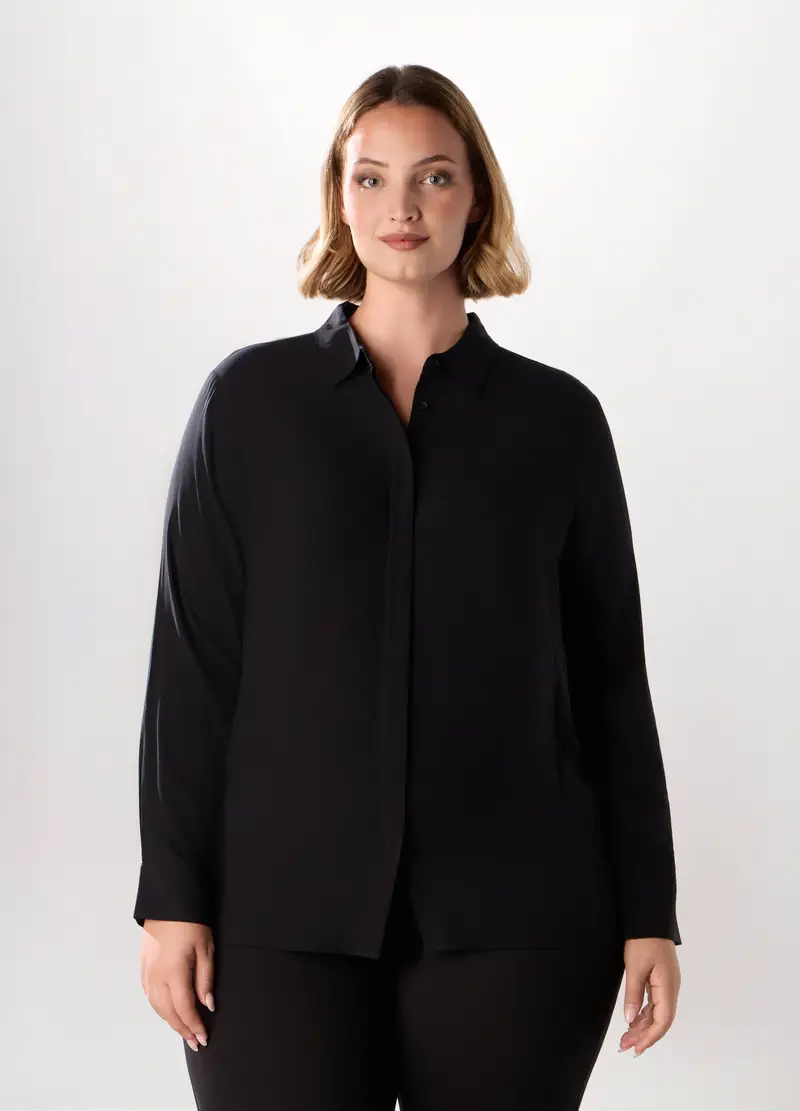 Camicia In Viscosa Tinta Unita Donna Curvy, Nero