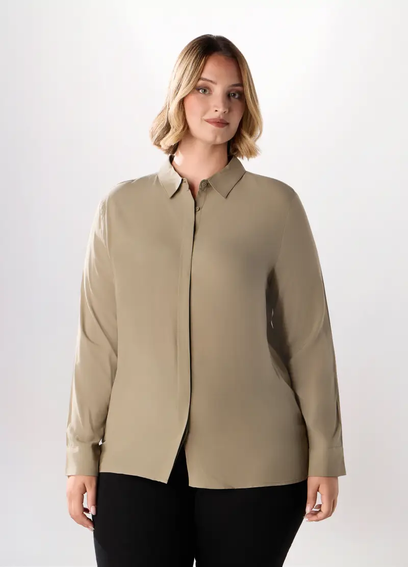 Camicia In Viscosa Tinta Unita Donna Curvy, Verde chiaro