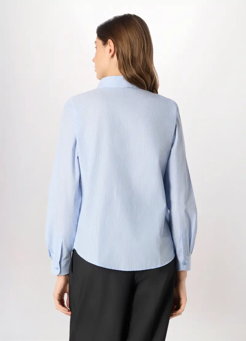 Camicia Misto Cotone A Righe Donna, Unisex, Bianco/Azzurro miniatura 2