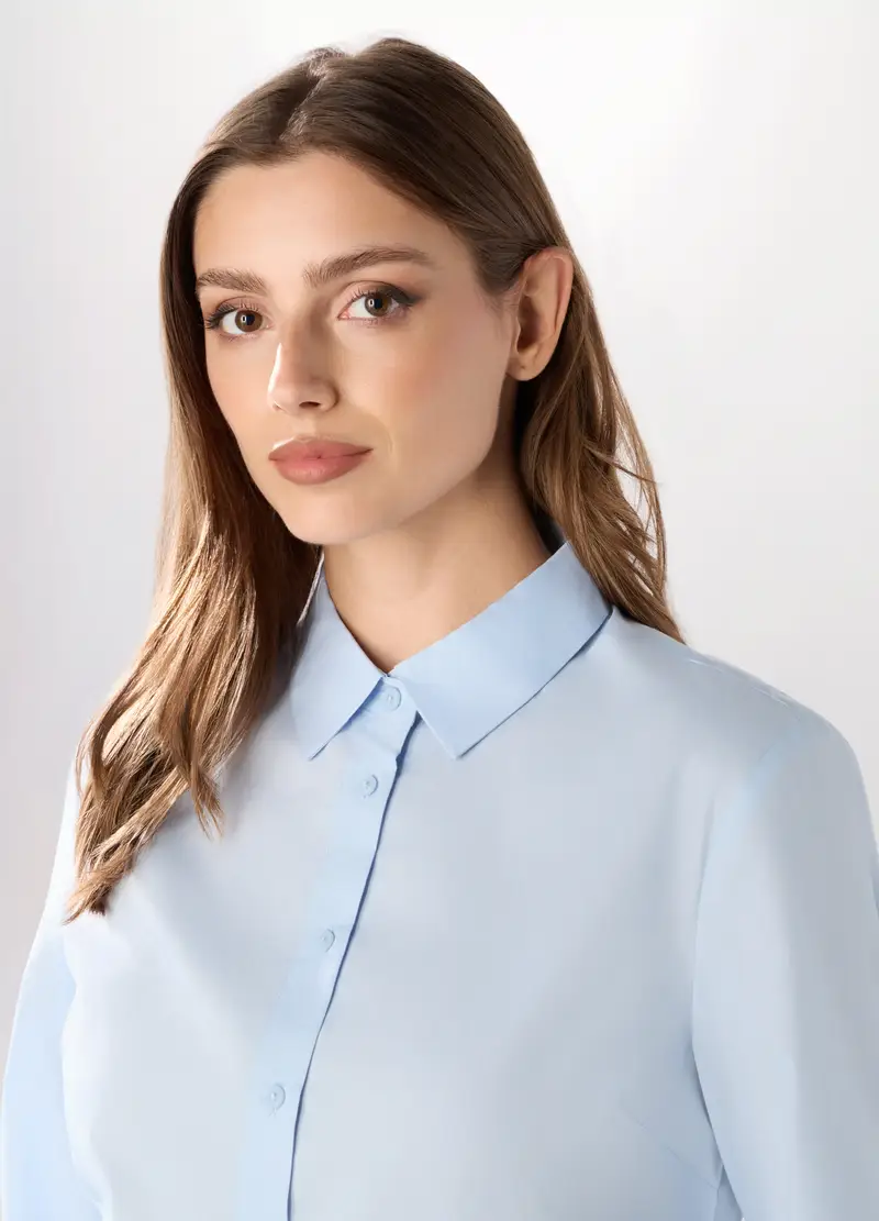 , Camicia Misto Cotone Donna, Azzurro chiaro miniatura 3