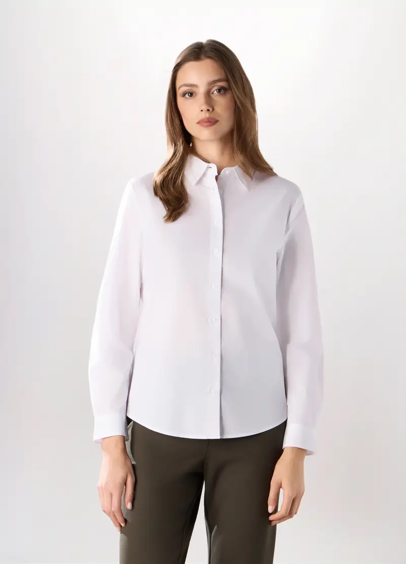 Camicia Misto Cotone Donna, Bianco