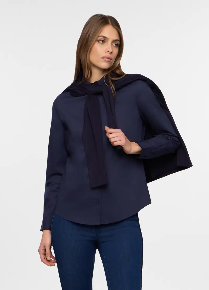 Camicia Misto Cotone Donna, Blu navy
