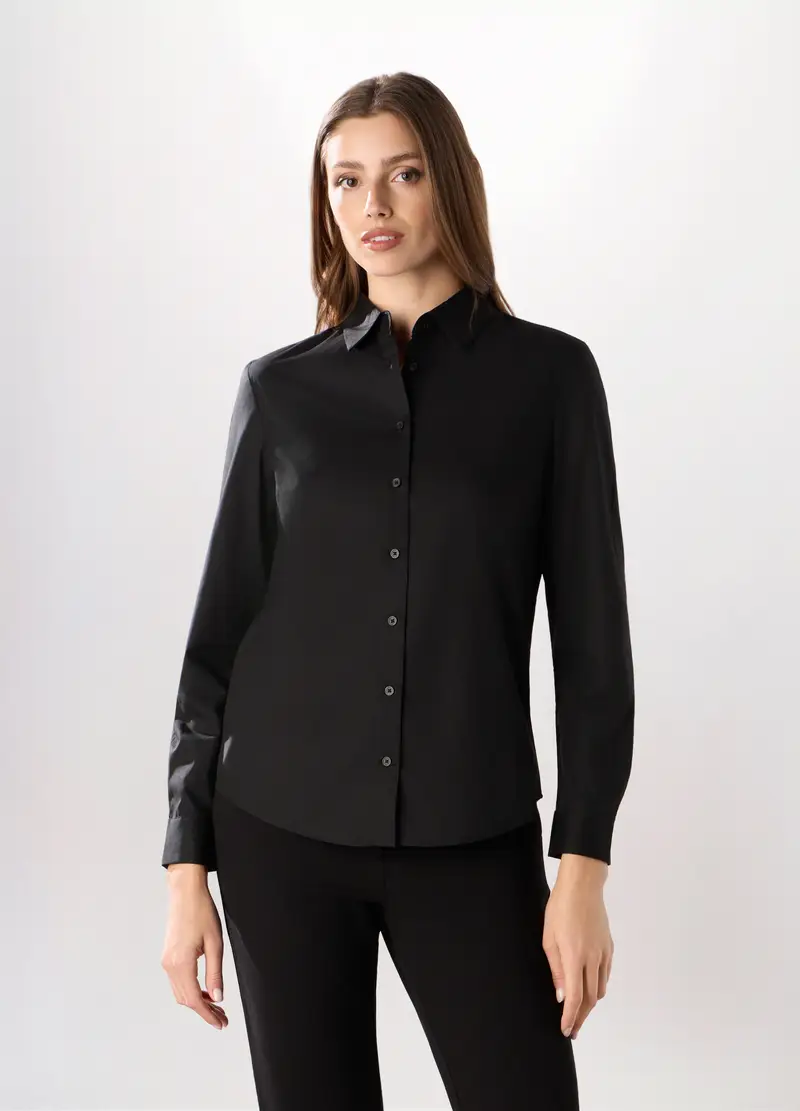 Camicia Misto Cotone Donna, Nero