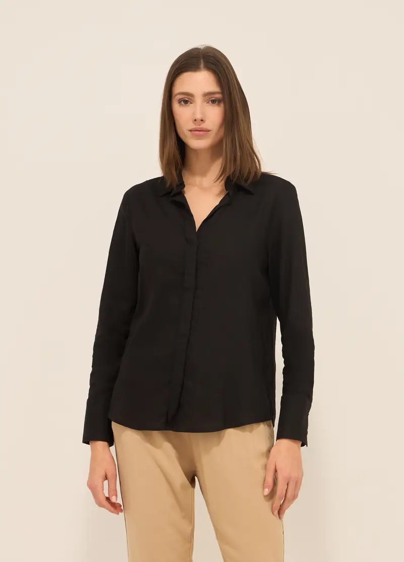 Upim, Camicia Misto Lino Con Scollo A V Donna, Nero, Taglia: XS