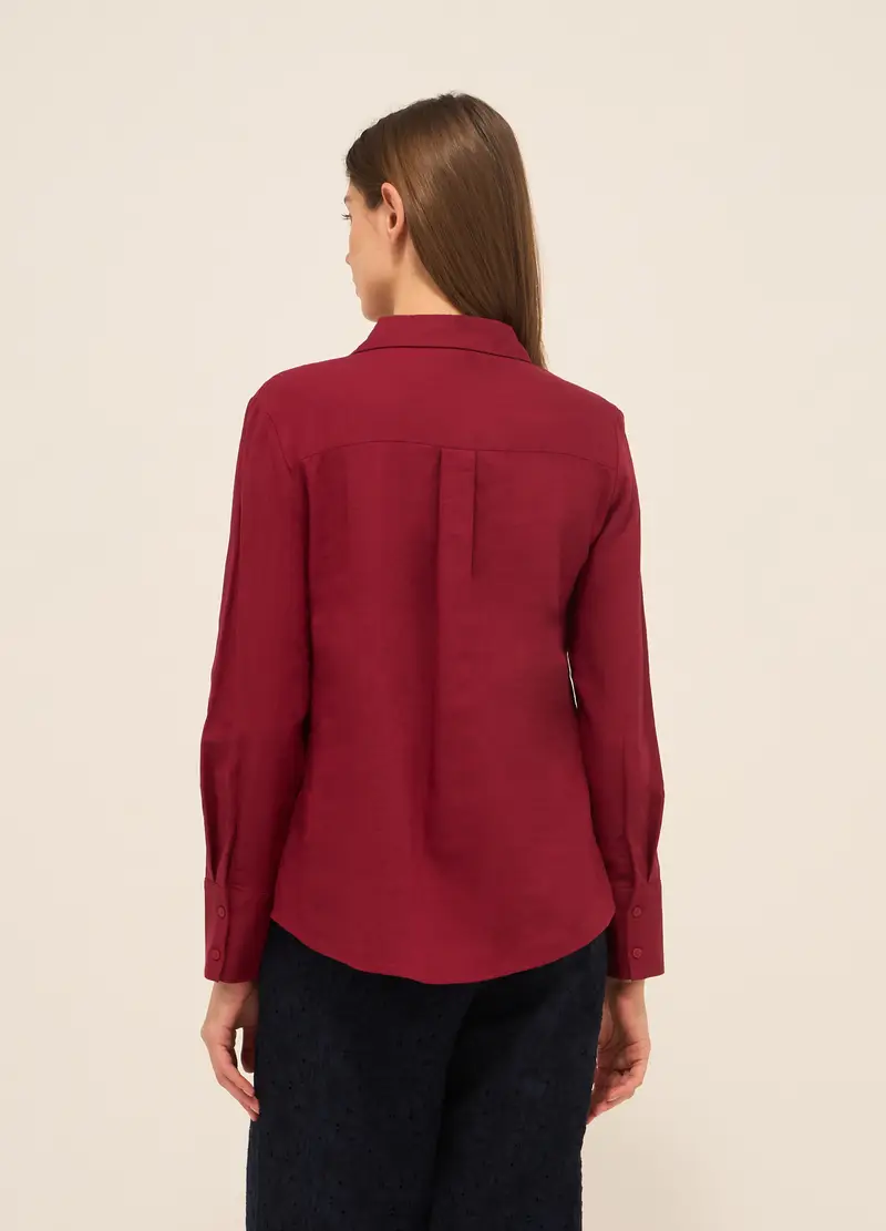 Camicia Misto Lino Con Scollo A V Donna, Rosso scuro miniatura 2