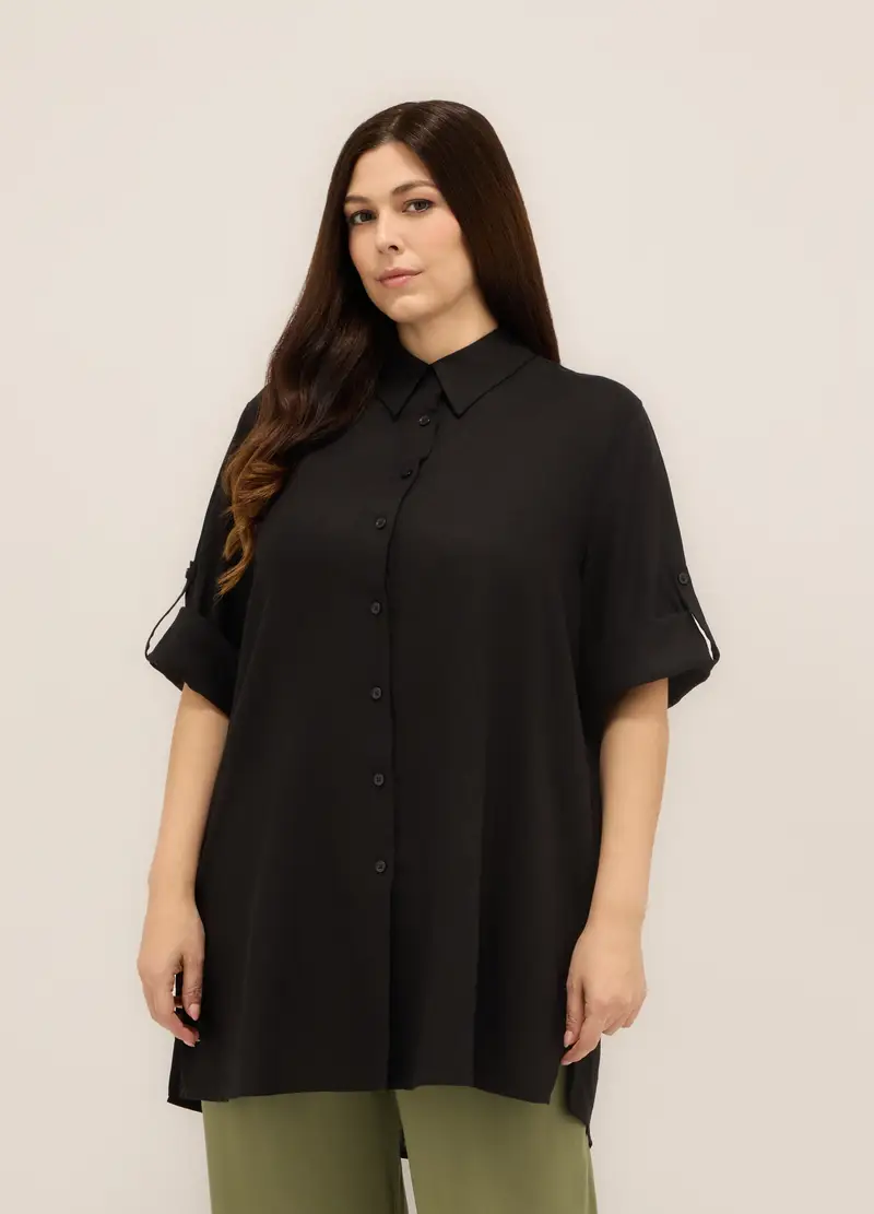Upim, Camicia Misto Lino Donna Curvy, Nero, Taglia: S