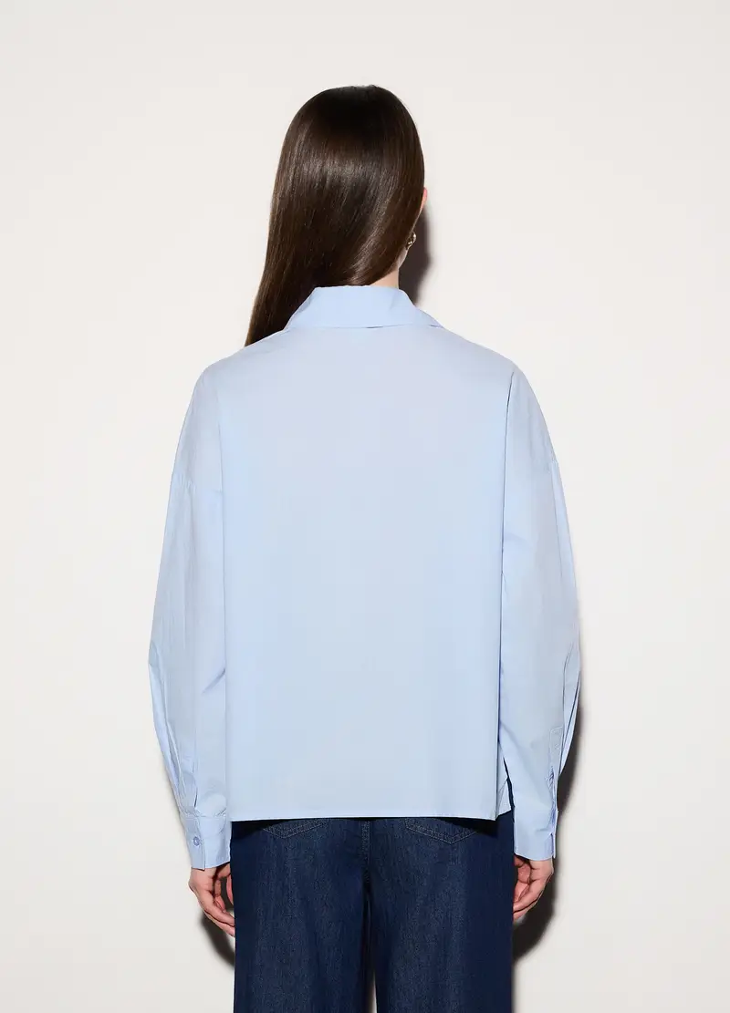 Camicia Over Fit Colletto Alla Francese In Popeline Di Puro Cotone Donna, Unisex, Azzurro chiaro miniatura 3